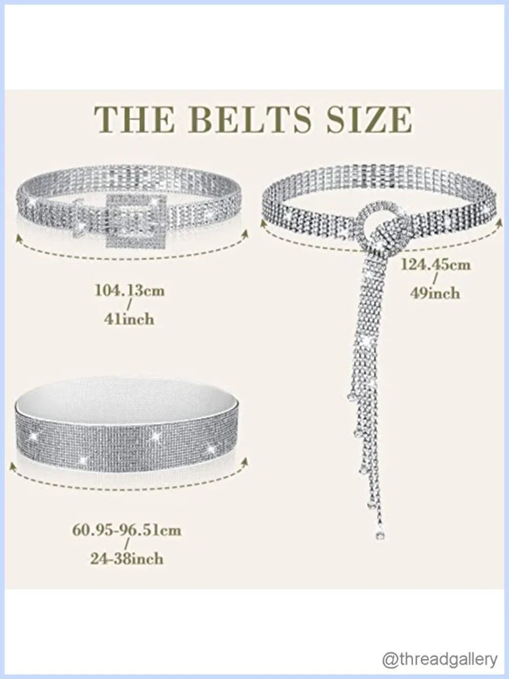 3 Pc Rhinestone Chain Belt Set Crystal Bling Waistband for Women Dresses